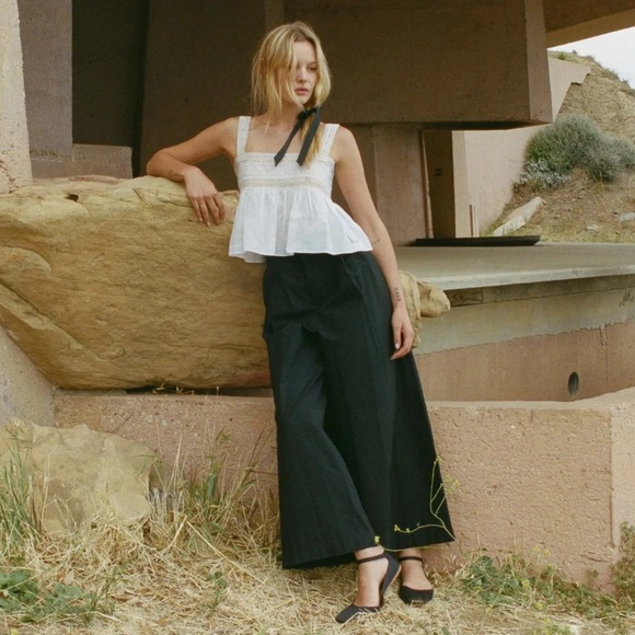 Doen Beaux Ramie Lace Square Neck Cami Camisole Tank Top Blouse Salt - Picture 6 of 11